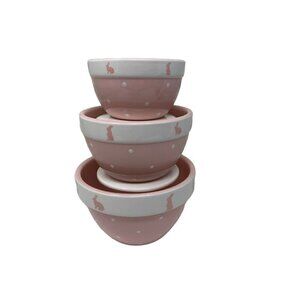 Terramoto Bunny Nesting Kitchen Bowls Easter Ceramic Stacking Spring Pink White